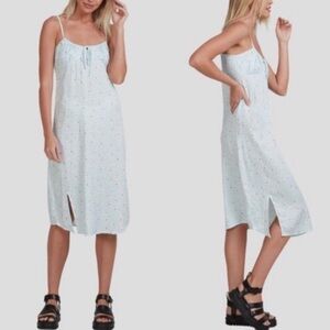 NWT RVCA Wildflower Tie Front Slit Midi Dress Blue & White